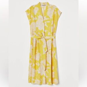 🌼H&M TIE-BELT SATIN DRESS YELLOW FLORAL